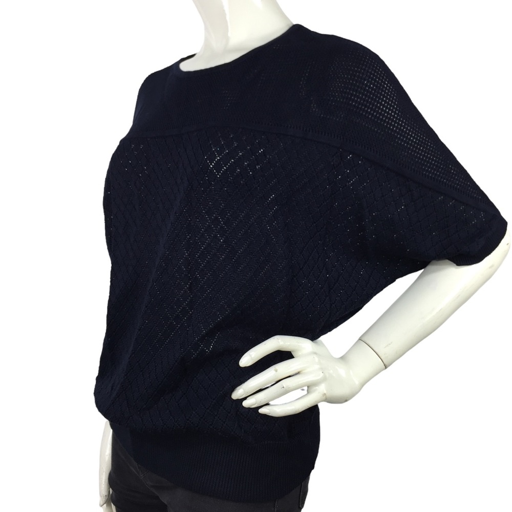 M Magaschoni Open Knit Short Dolman Sleeve Sweater